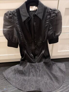 MISHA COLLECTION Black Sheer Puff-Sleeve Mini Dress